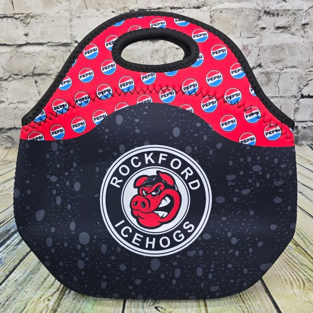 Rockford IceHogs Lunch Bag Tote Black Red Neoprene Insulated Cooler AHL Hockey